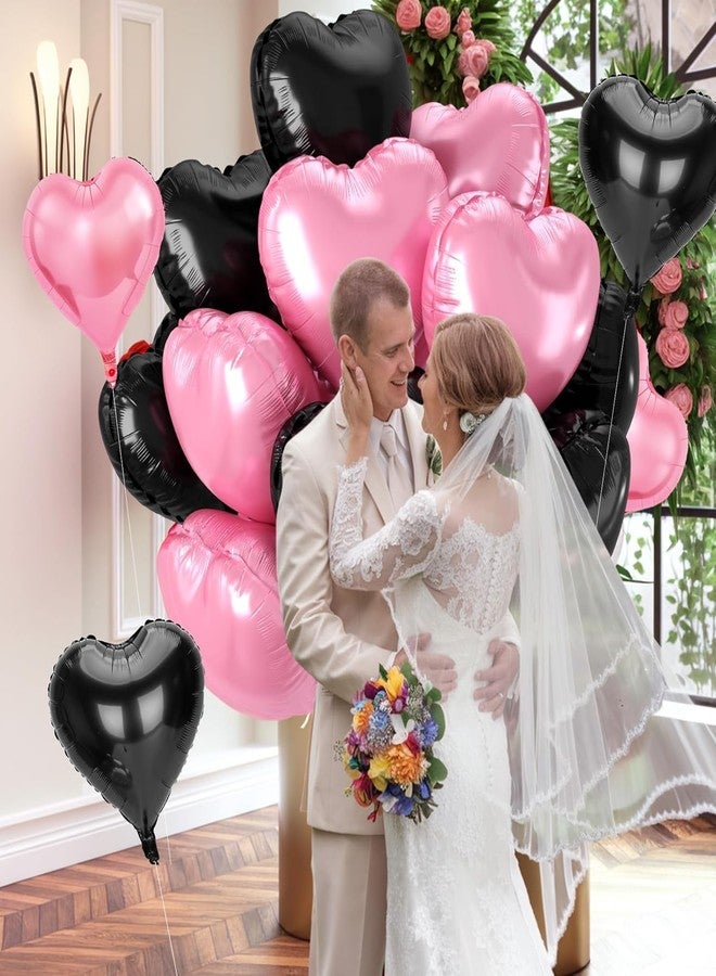 AMFIN (Pack of 10) 18 Inch Heart Foil Balloons - Light Pink & Black - Image 5